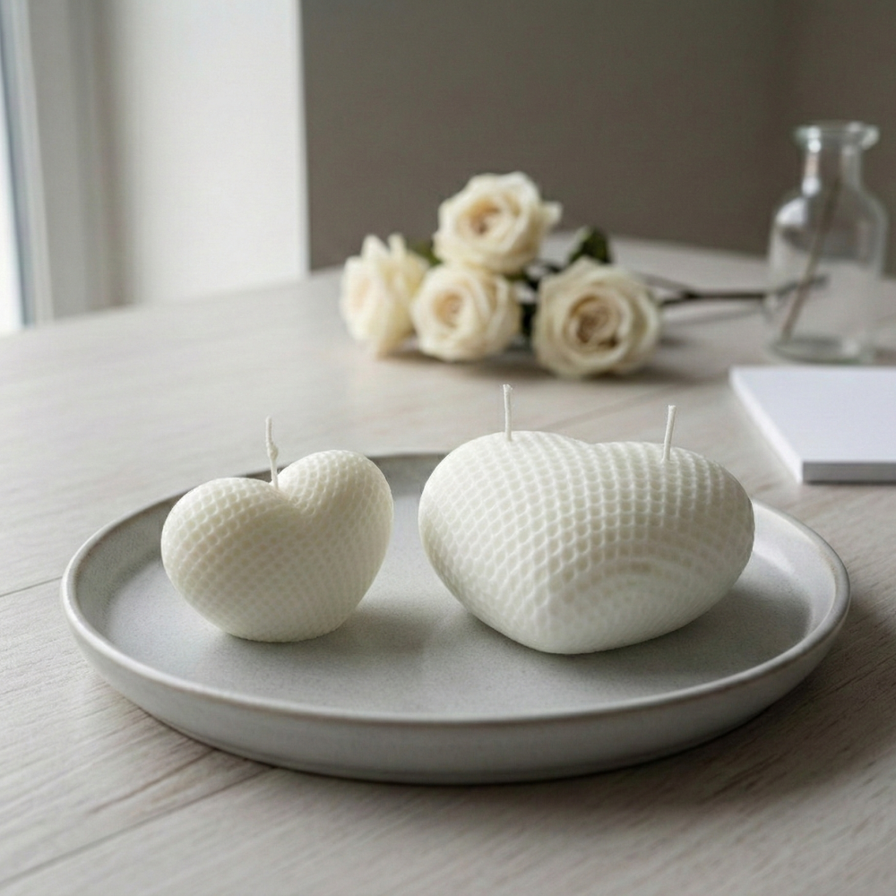 İkili Kalp Mum – Natural Handmade Soy Wax Candle – %100 Doğal Soya Mum – Pamuk Fitilli – Parafinsiz, Boyasız, El Yapımı Dekoratif Mum
